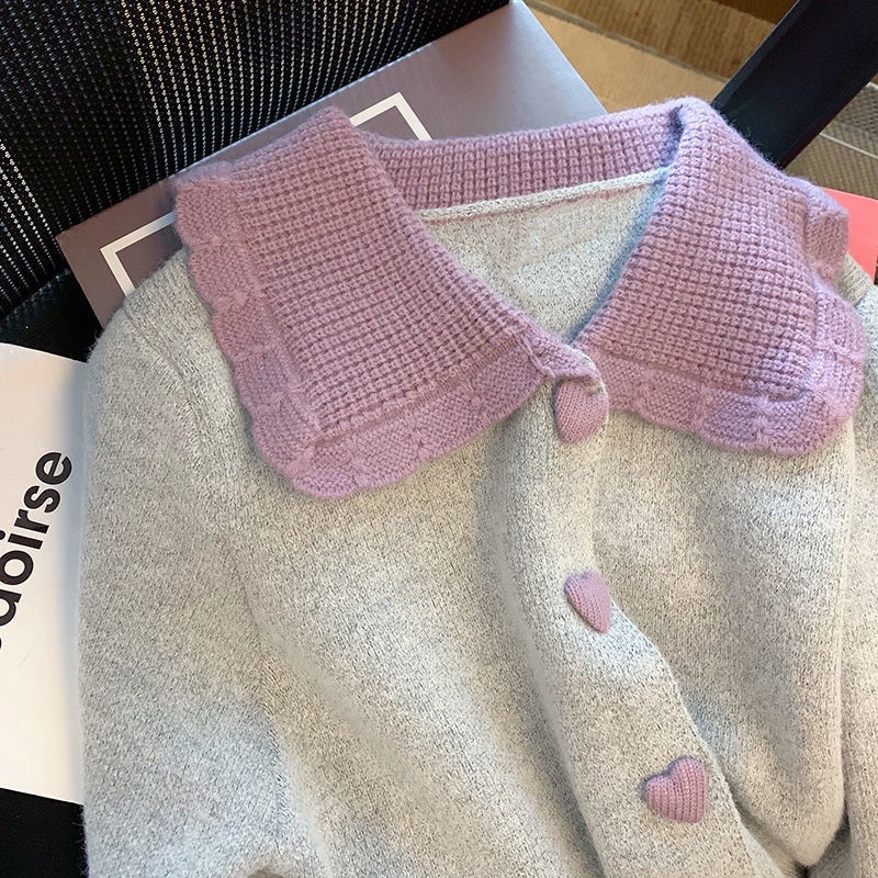 Áo sweater Dệt Kim Cổ Búp Bê Màu Tương Phản Thời Trang Thu Đông 2021 Mới Cho Nữ