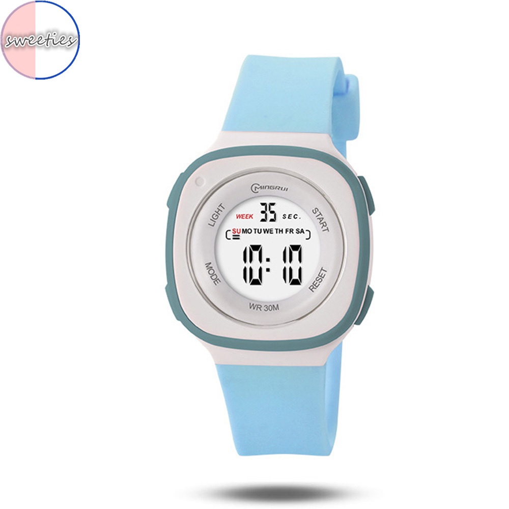 Đồng Hồ Thể Thao Kỹ Thuật Số Đa Năng Chống Thấm Nước Dây silicon Màu Trơn Hình Vuông Cho Học Sinh Nam Nữ