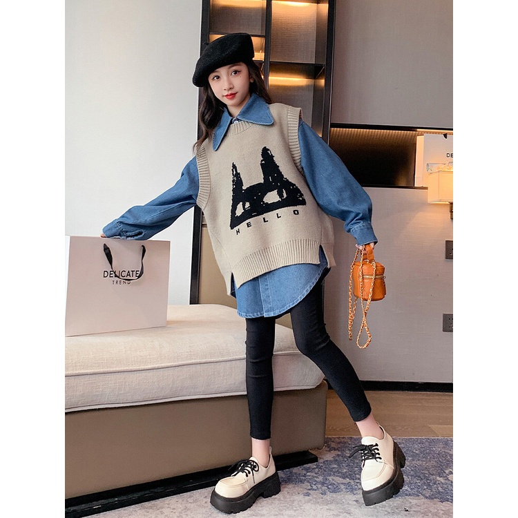 Áo sweater Dệt Kim Không Tay Phong Cách Thời Trang Xuân Thu 2023 Mới Dành Cho Bé Gái