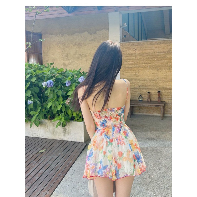 Đầm Hai Dây Họa Tiết Hoa Phong Cách Pháp Thời Trang Quyến Rũ Cho Nữ