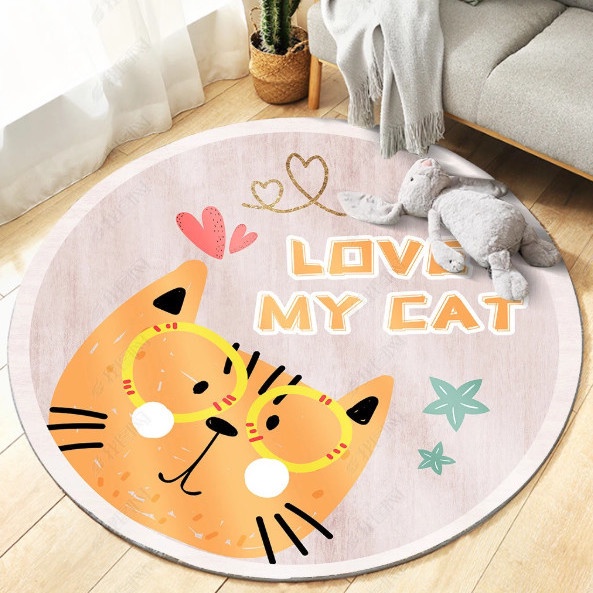 Thảm Tròn Lót Sàn Chống Trượt In Hoạt Hình Dễ Thương Cho Bé