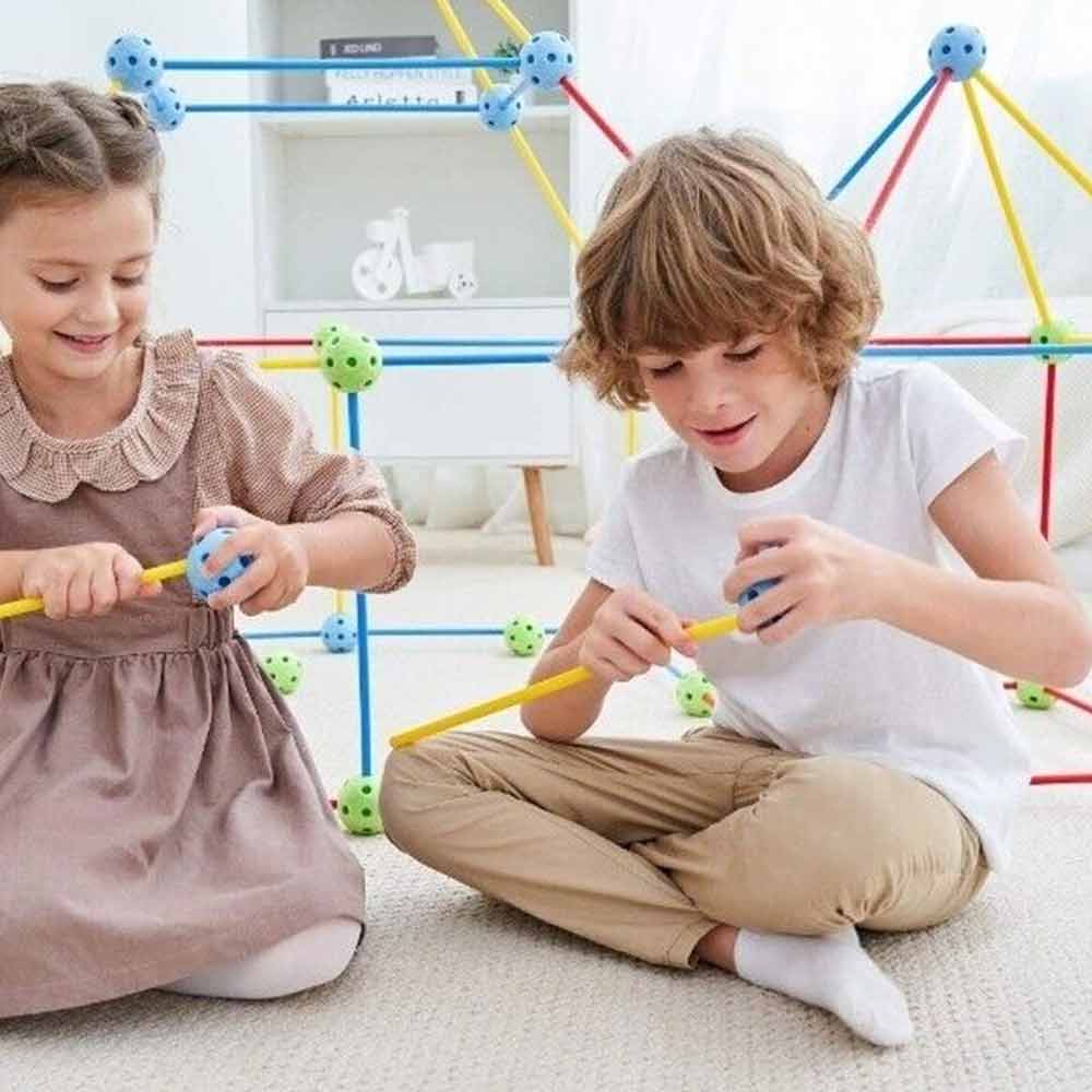88pcs Construction Fort Building Kit Indoor Outdoor Tunnel Castle Builder