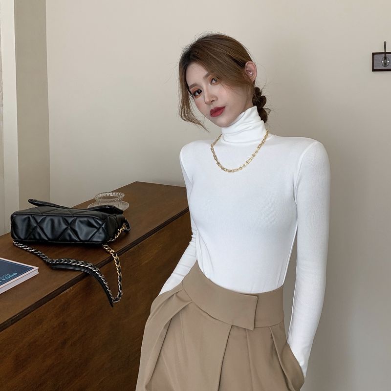 Áo Thun Tay Dài Cổ Cao Dáng Ôm Thời Trang Thu Đông Cho Nữ