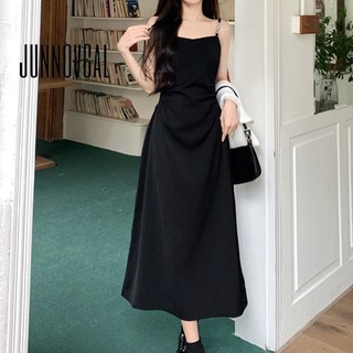 JUNNOVGAL Nữ Plus Size Midi Đầm Màu Trơn Không Tay Dây Thời Trang Phong Cách Mới Slim Fit