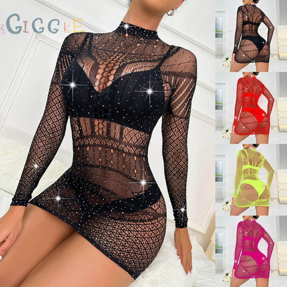 Womens Lingerie Clubwear Free Size Long Sleeve Nightwear Nylon+Spandex