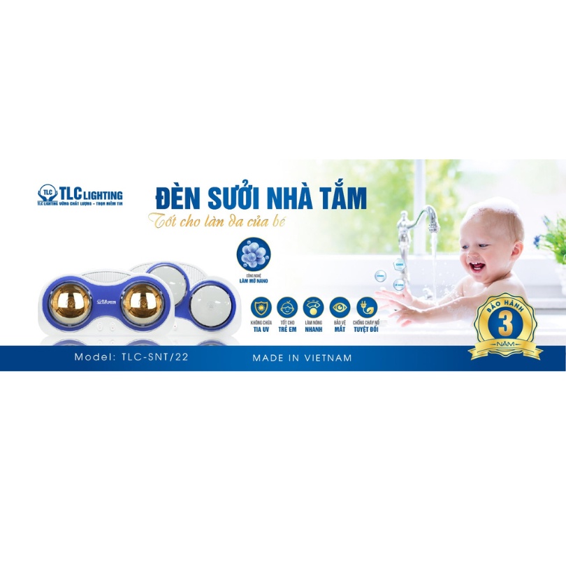 Đèn sưởi nhà tắm ba bóng trắng – Bảo hành chính hãng TLC