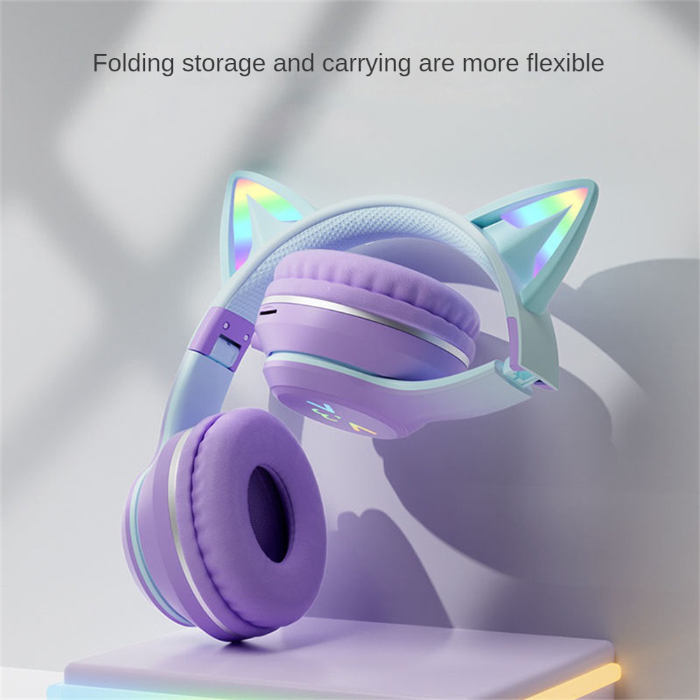 Tai Nghe Tai Mèo Màu Chuyển Đổi Bt612 Tai Nghe Bluetooth Không Dây Băng Đô Tai Nghe Nhạc Có Thể Gập Lại Tai Nghe Mềm Mại Và Thoải Mái Homelove