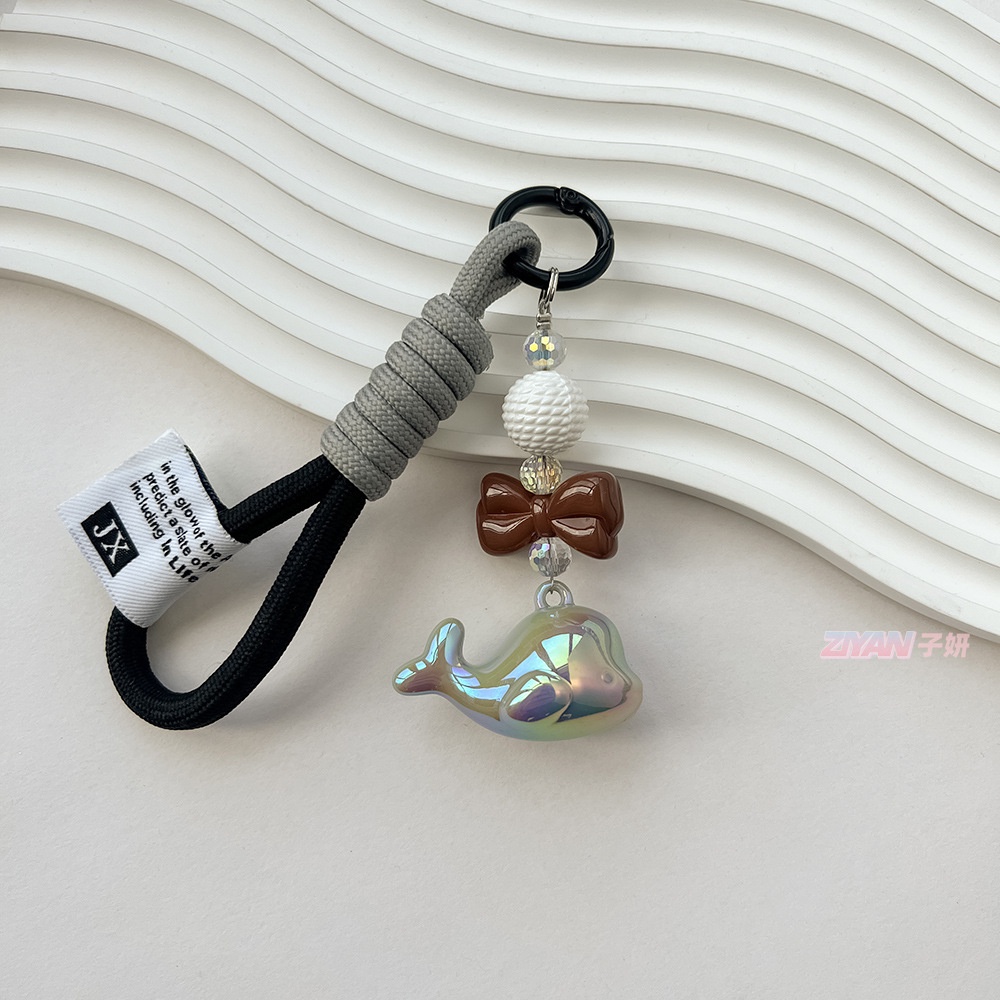 Móc Khóa Dây Vải Bện Mặt acrylic Màu Trơn Hình Cá Heo Nhiều Màu Dễ Thương
