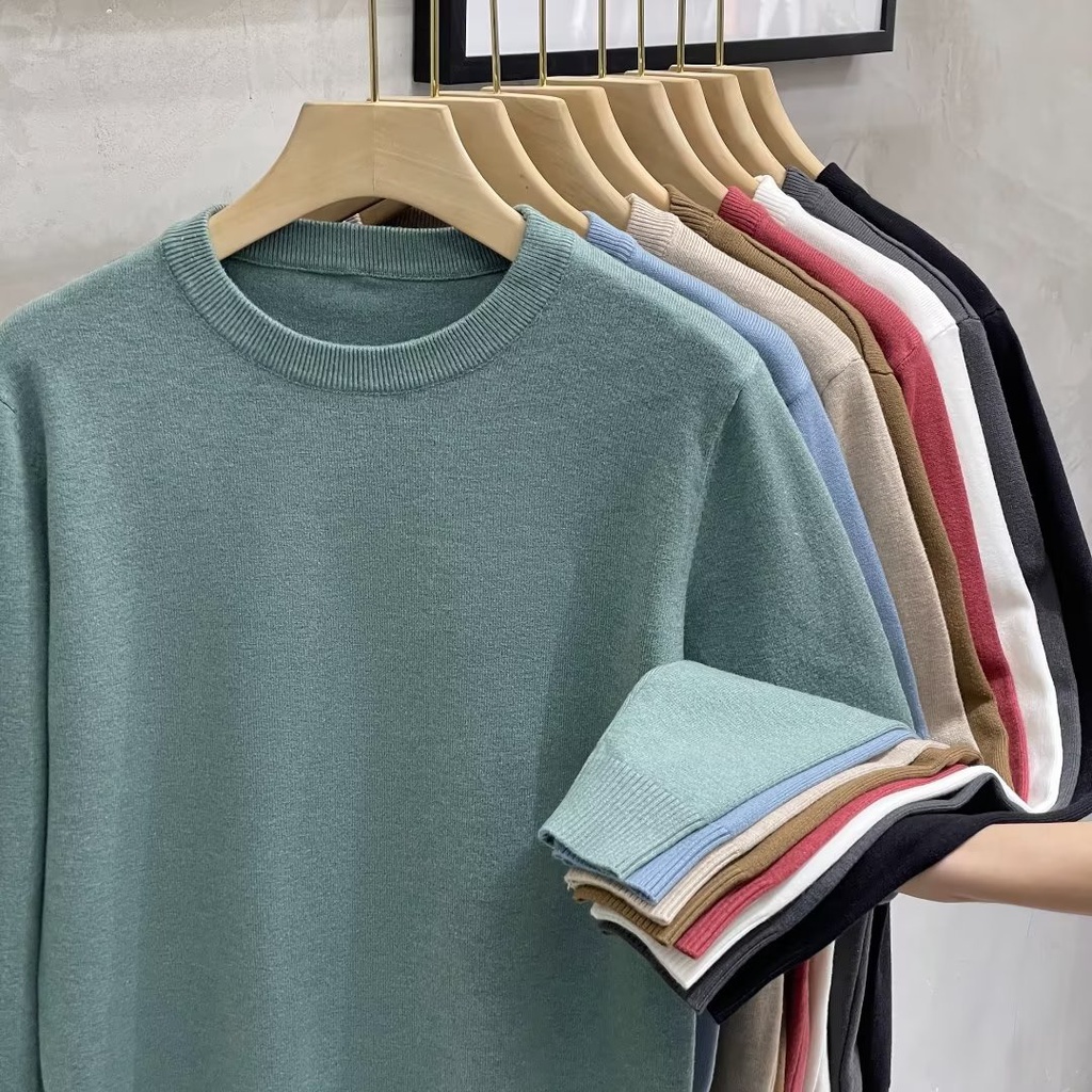 Áo sweater Dệt Kim Cổ Tròn Màu Trơn Thời Trang Xuân Thu Mới Cho Nam
