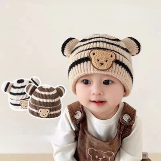 Mũ Len Gấu Kẻ Sọc Ấm Áp Xinh Xắn Cho Bé