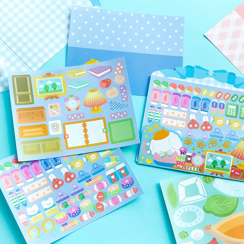 Bộ 3 Tấm sticker Giấy Dán Trang Trí Sổ Tay diy Hình Động Vật Hoạt Hình Dễ Thương