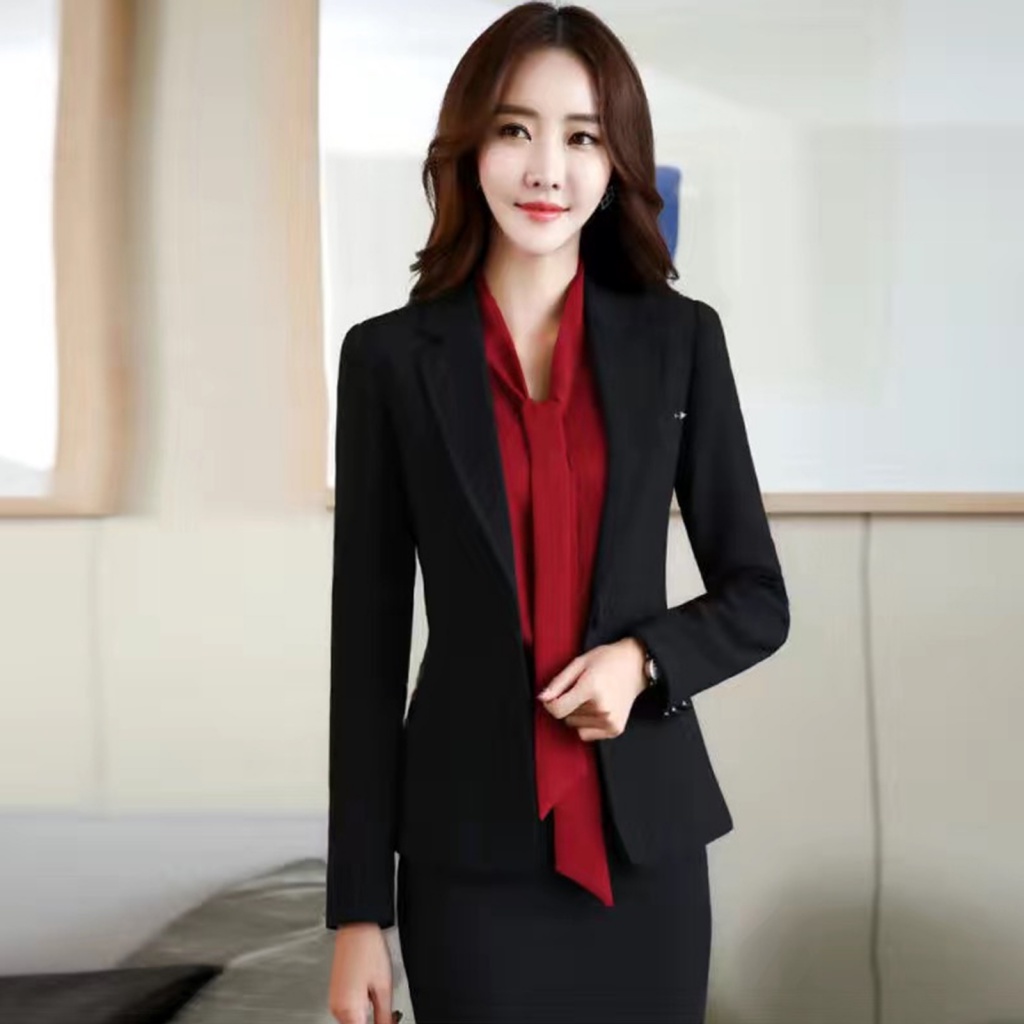 Áo Khoác blazer Tay Dài Màu Trơn Cài Một Hàng Nút Thời Trang Xuân Thu Cho Nữ