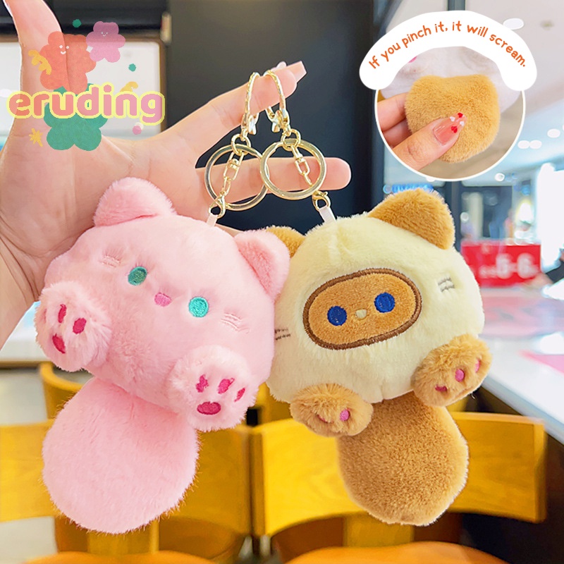 Móc Khóa Hình Chú Mèo Nhồi Bông Mềm Mại Đáng Yêu