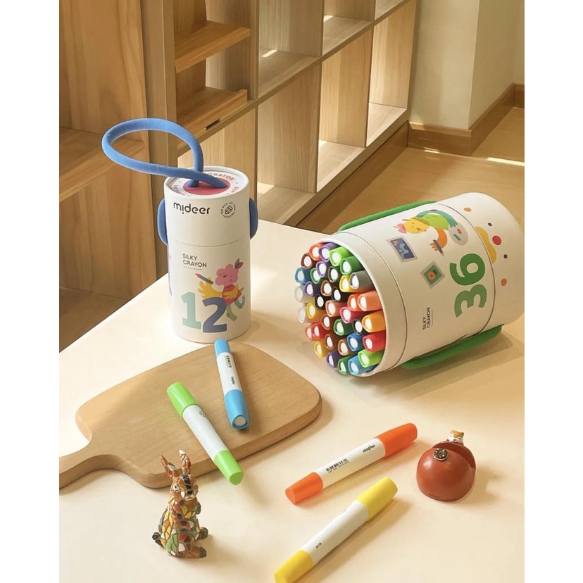 Bút Màu Sáp Lụa Hữu Cơ Mideer Silky Crayon Kèm Quai Xách Cho Bé 8 - 12 - 24 Màu