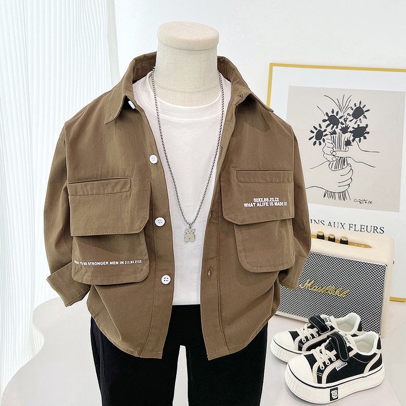 Áo Khoác Sơ Mi Tay Dài Thời Trang Xuân Thu 2023 Mới Cho Bé Trai