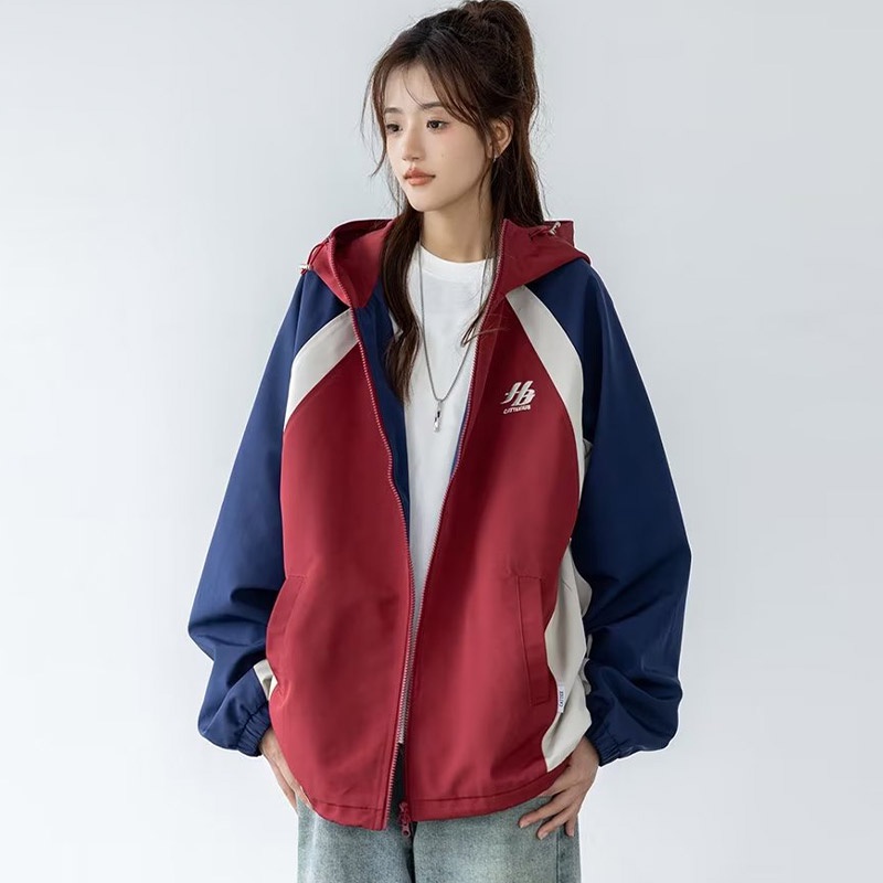 YOUTANG Áo Khoác Thể Thao Dáng Rộng Chống Gió Màu Sắc Tương Phản Chống Nước Phong Cách retro Mỹ Mùa Thu Cho Nam Và Nữ