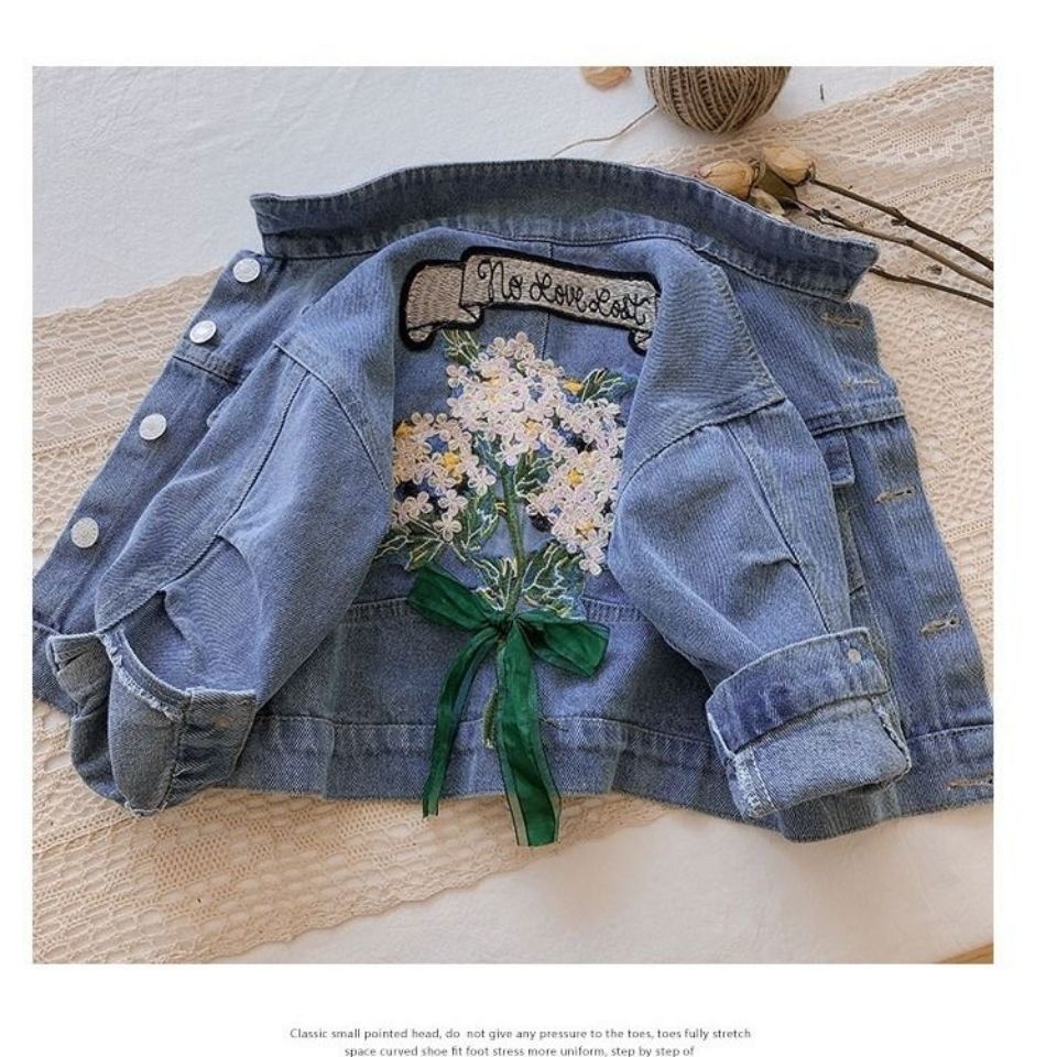 Áo Khoác denim In Hoa Dễ Thương Thoải Mái Thời Trang Xuân Thu 2023 Cho Bé Gái