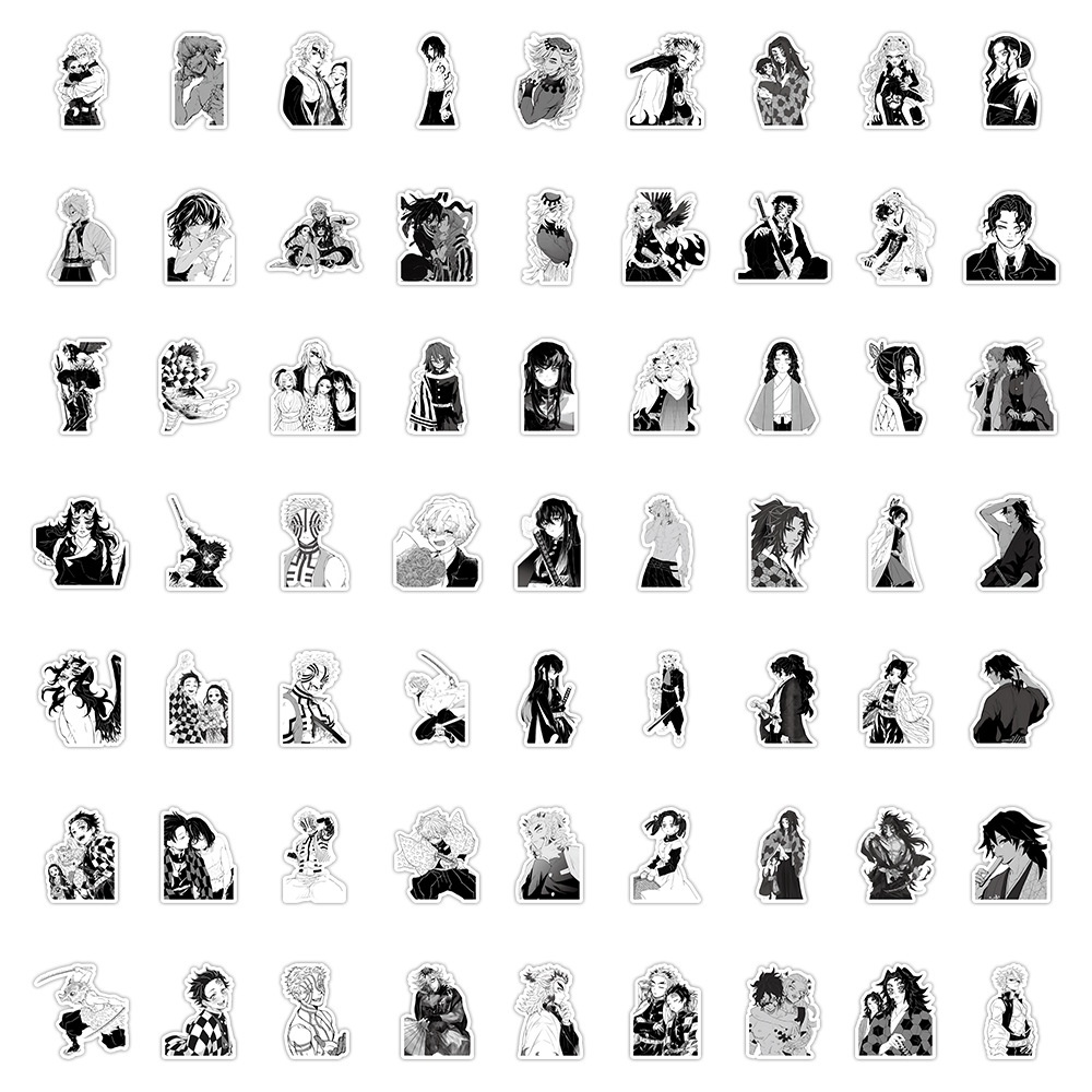 60 Miếng Dán Bút Chì Vẽ anime demon slayer kimetsu no yaiba Màu Trắng Đen