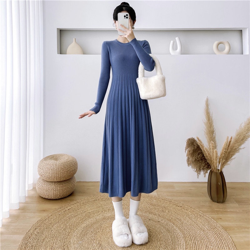 Áo sweater Dệt Kim Tay Dài Xếp Ly Thời Trang Thu Đông Cho Mẹ Bầu