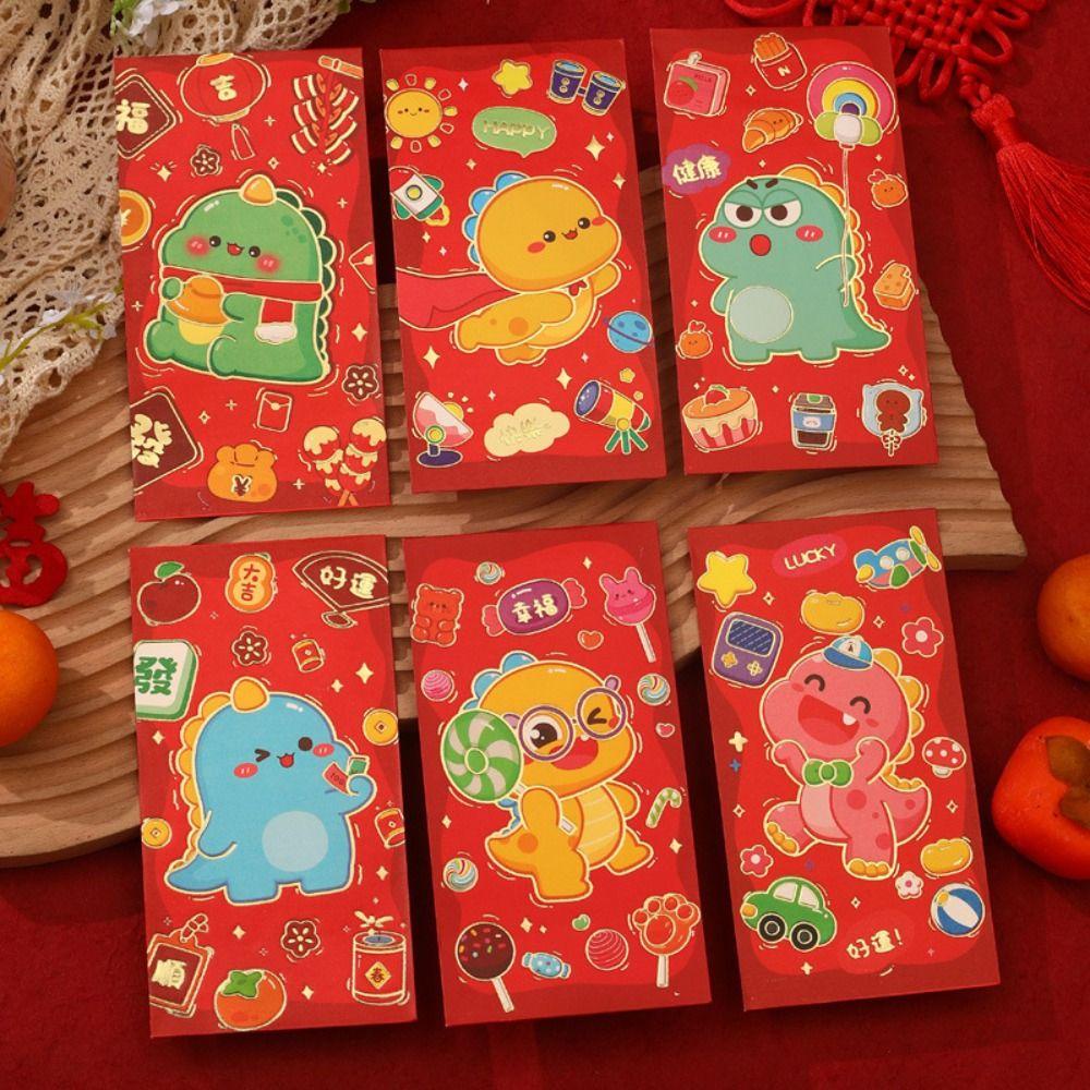 Lưng set 6 Bao Lì Xì Đỏ May Mắn 2024 Họa Tiết Rồng Cho Năm Mới 2024