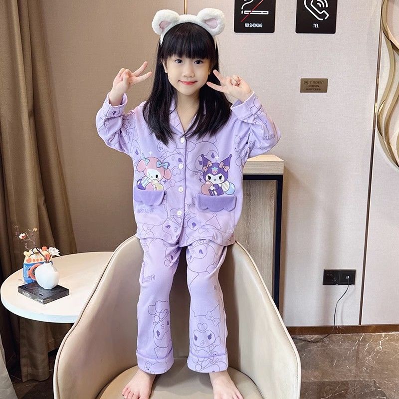 Mới Bộ Đồ Ngủ Tay Dài In Họa Tiết Công Chúa kuromi Thời Trang Xuân Thu Xinh Xắn Cho Bé Gái