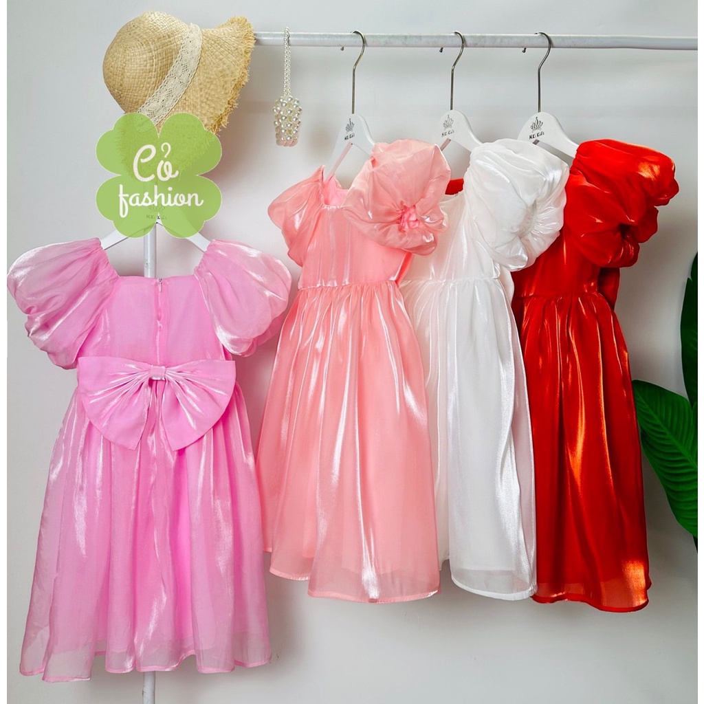 Váy công chúa cho bé gái tơ óng siêu đẹp tay phồng bồng bềnh