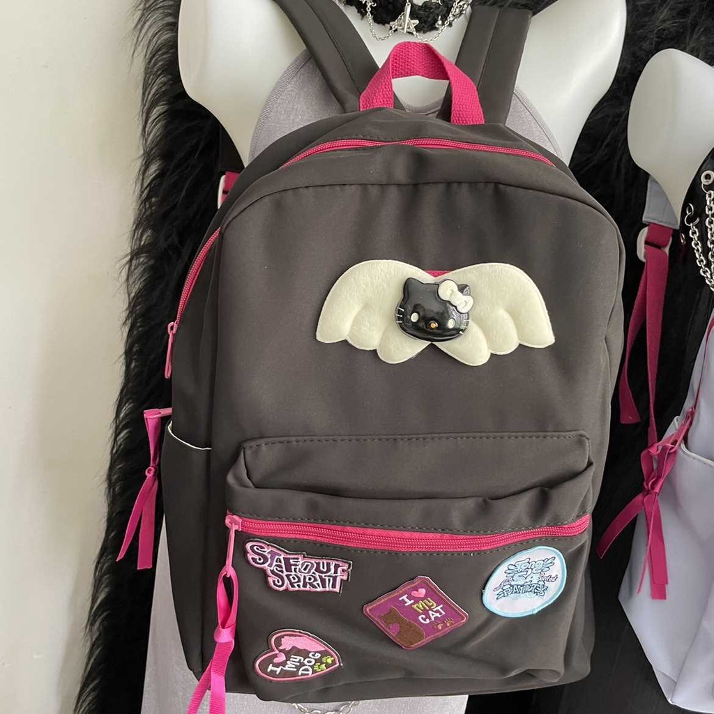 Balo y2k Ba Lô Đi Học In Hình spider kt Wing Phong Cách retro Cho Nữ