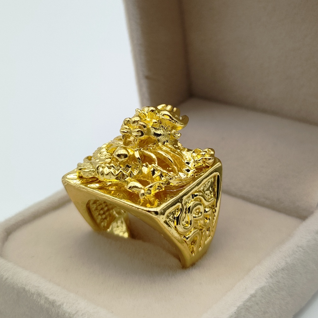 Nhẫn Thép Titan Mạ Vàng Hình Rồng 3d Thời Trang