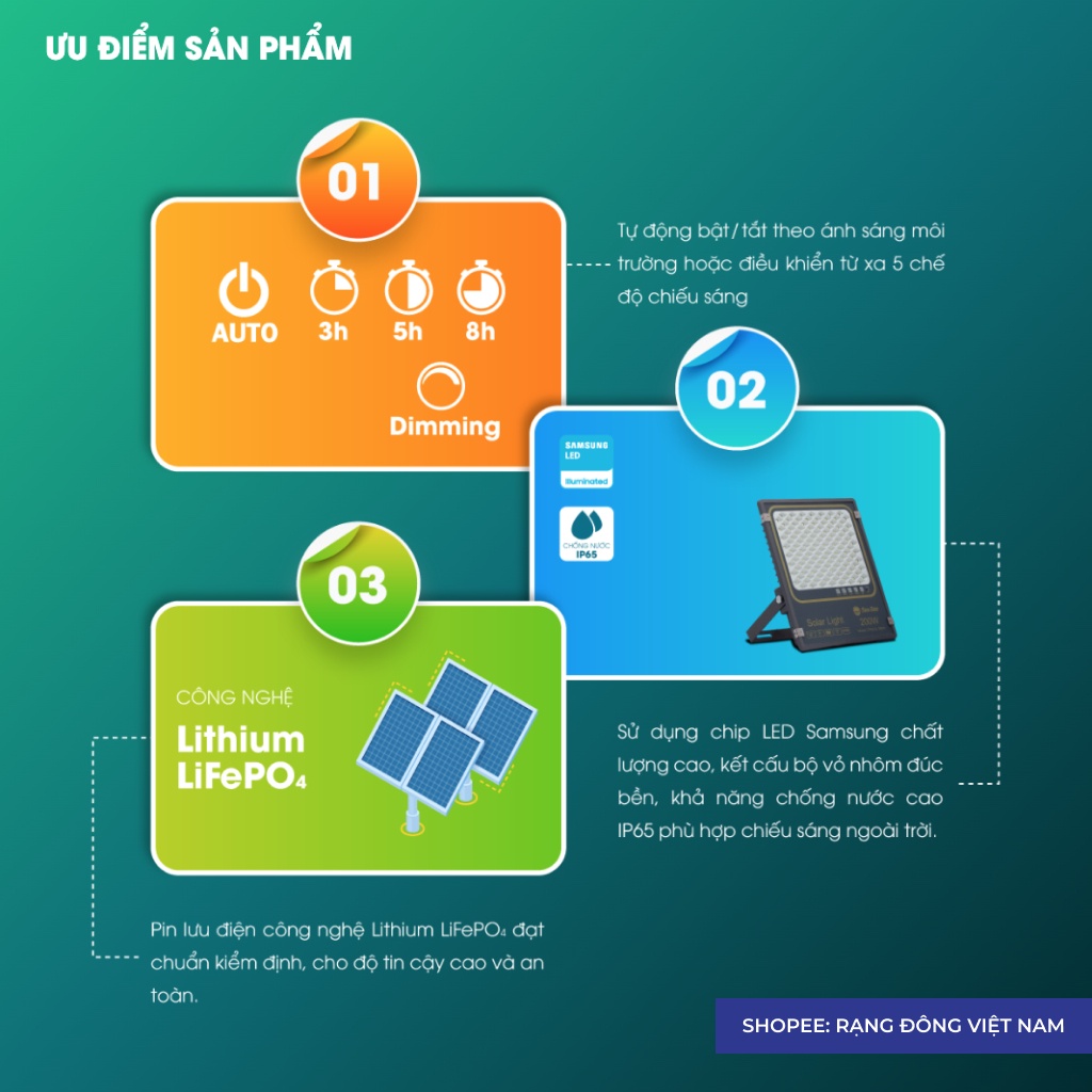 Đèn năng lượng mặt trời Rạng Đông led chiếu pha 300w Model: CP03.SL 300W