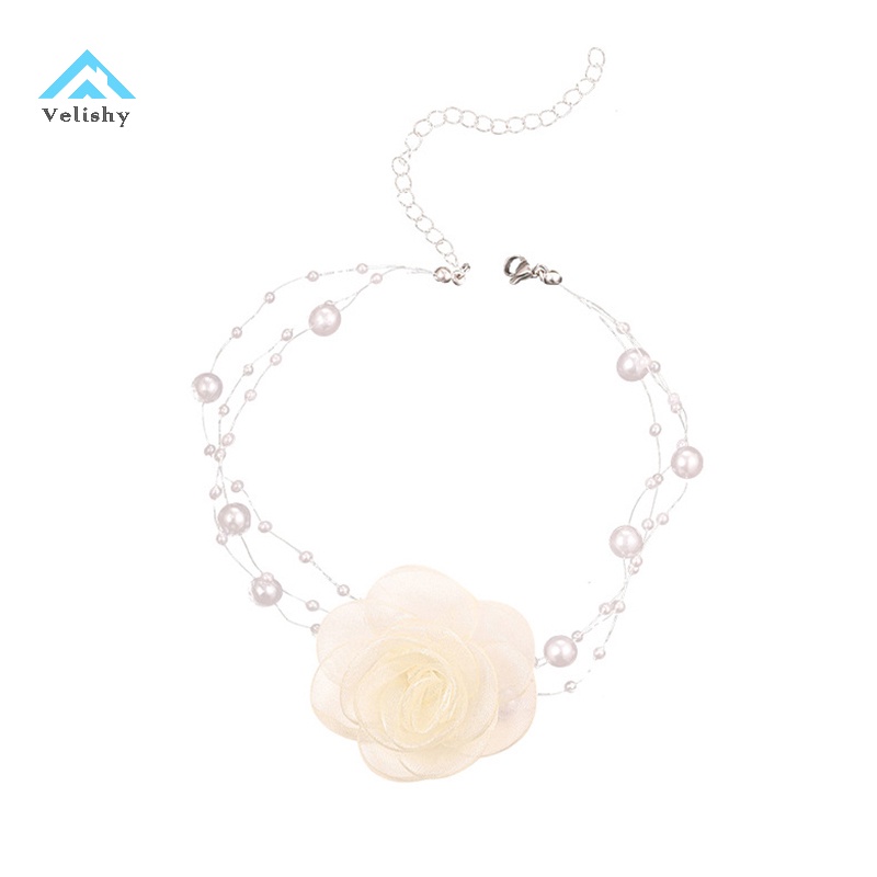 Velishy Vòng Cổ choker Màu Trắng Đen Đính Hoa Và Ngọc Trai Lãng Mạn Cho Nữ