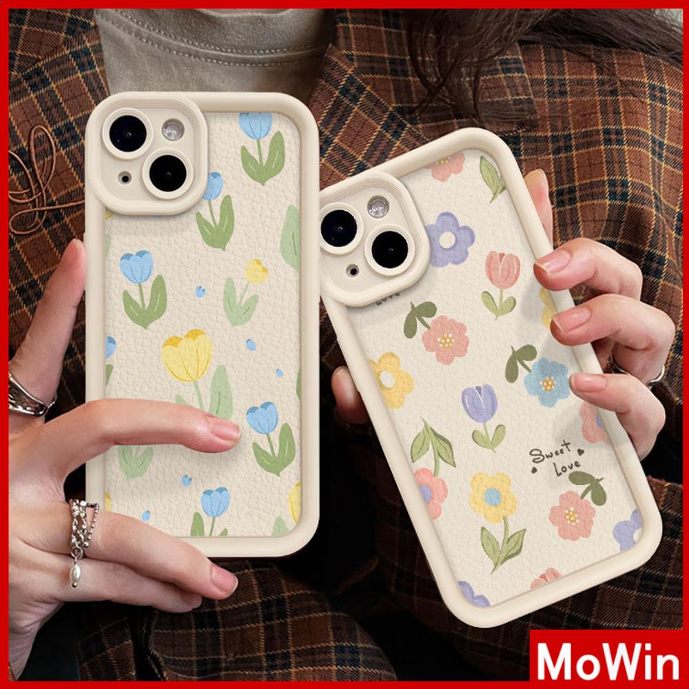 Cho iPhone 15 Pro Max Ốp Da Kết Cấu Vỏ Màu Trắng Chống Sốc TPU Mềm Vỏ Hoa Tulip Màu Xanh Đơn Giản Tương Thích Với iPhone14 Pro Max 13 Pro Max 12 Pro Max 11 XR XS Max 8Plus