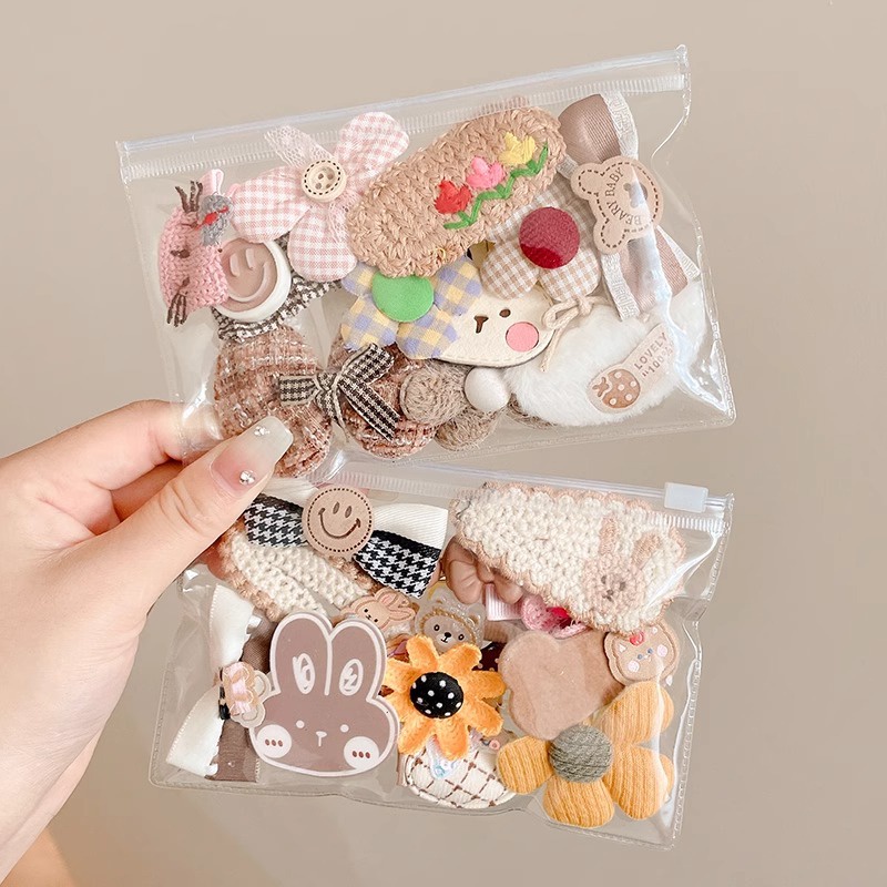 Set 10 Kẹp Tóc Đính Nơ / Bông Hoa Hoạt Hình Kiểu Hàn Quốc Dễ Thương Cho Bé Gái