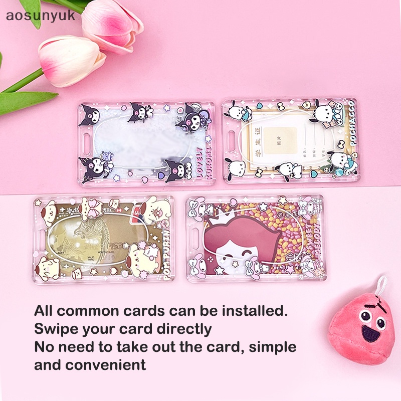 Aosunyuk sanrio kuromi my melody Đựng Thẻ Kèm Dây Đeo Họa Tiết Hoạt Hình anime cinnamoroll pompom purin Dễ Thương Cho Học Sinh