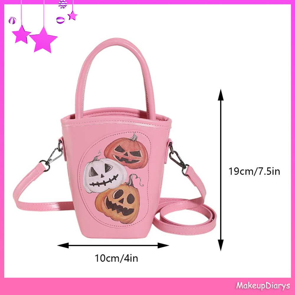 ★ Mỹ Phẩm Trang Điểm ★ Thời Trang Túi Da pu Đeo Chéo In Họa Tiết Bí Ngô Phong Cách halloween Cho Nữ