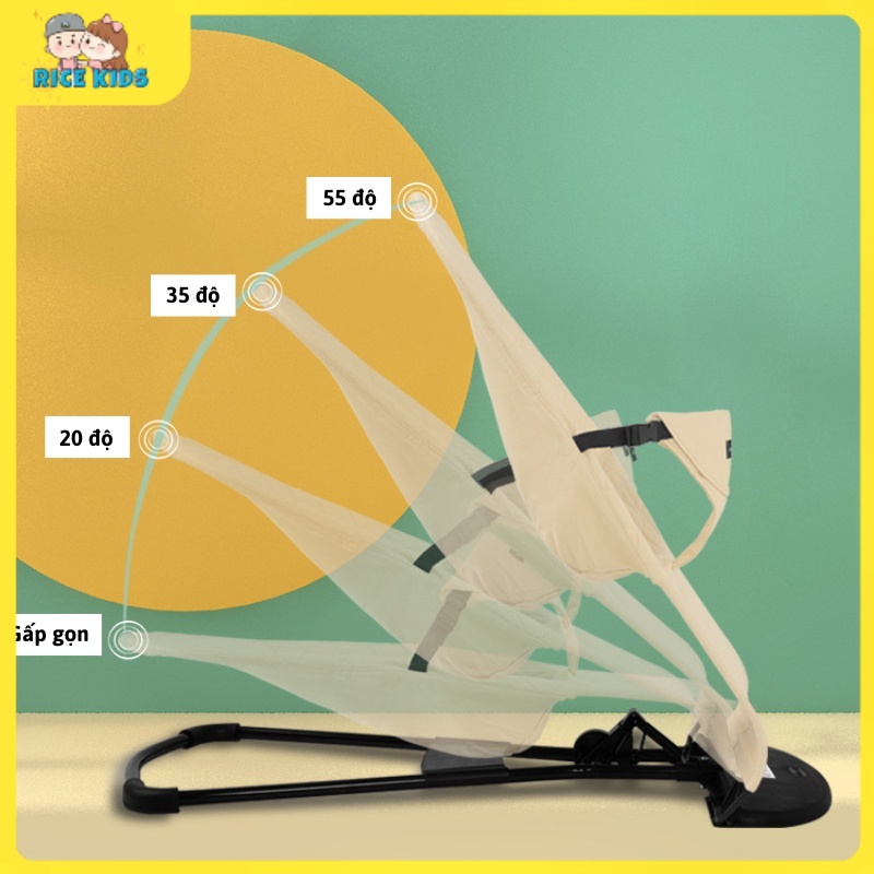 Ghế nhún rung chống võng lưng Ricekids cho trẻ sơ sinh từ 2 tháng đa năng cho bé, chất liệu cotton thoáng mát an toàn