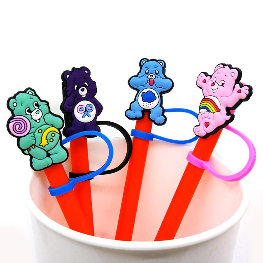 Ống Hút Trang Trí Hình Gấu Hoạt Hình Bằng Silicon Dễ Thương F6H00
