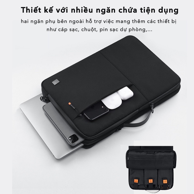 Túi đựng Laptop, Macbook Wiwu Alpha Double Layer Sleeve nhiều ngăn, chống sốc, chống thấm nước cho máy 13-16 inch