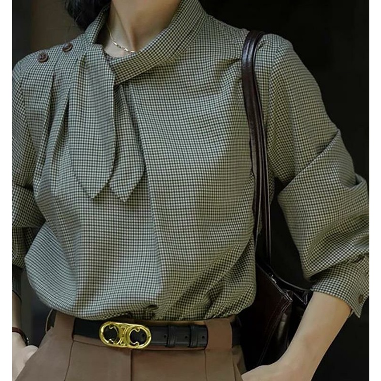 Áo Sơ Mi Họa Tiết Kẻ Sọc Phong Cách Phương Tây Thời Trang Xuân Thu Cho Nữ