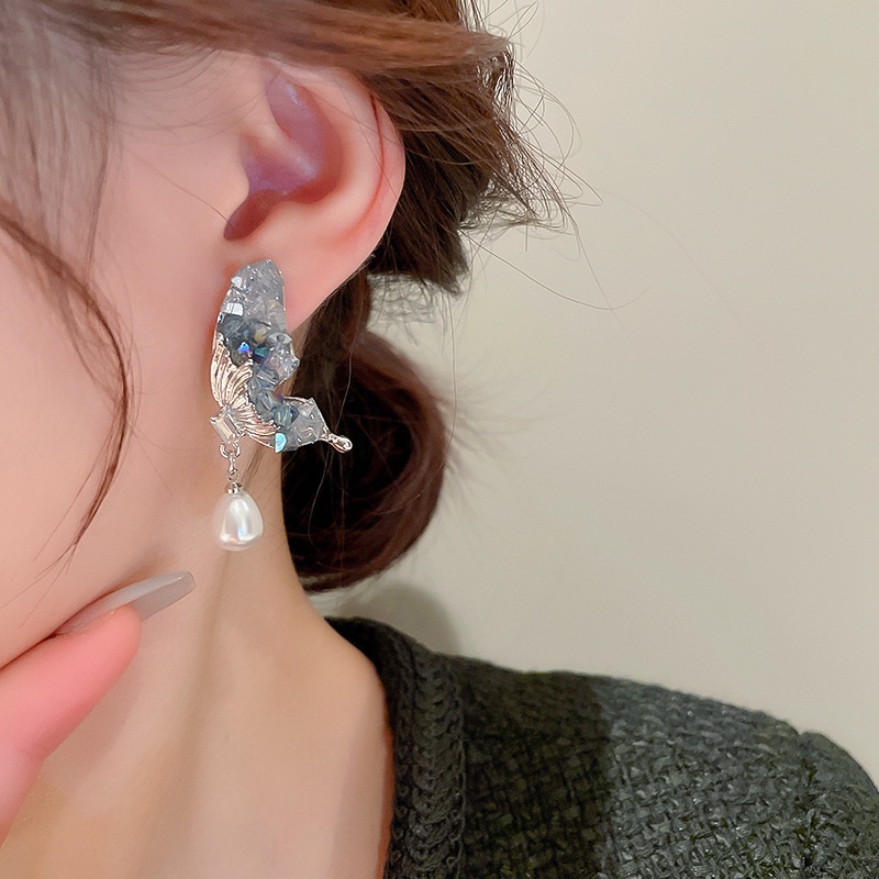 Mới Bông Tai Hình Cánh Bướm Đính Ngọc Trai Cao Cấp Thời Trang