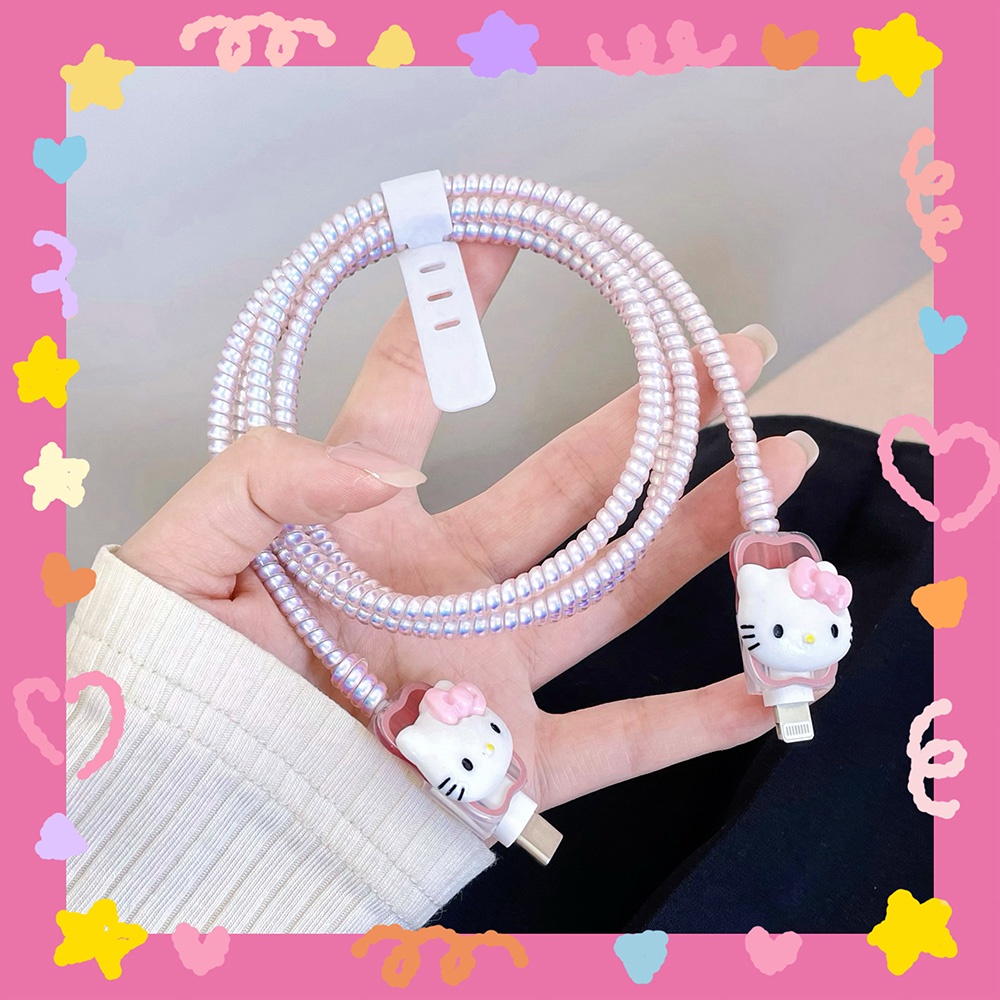 Dễ Thương Vỏ Bọc Bảo Vệ Dây Cáp Sạc 18 / 20w Bằng Silicon Hình hello kitty Đáng Yêu