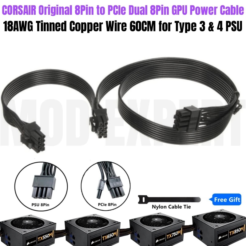 MỚI CORSAIR 8Pin sang PCIe Dual 8Pin 6 + 2Pin GPU VGA Cáp nguồn cho TX850M TX750M TX600M TX550M Mô-đ