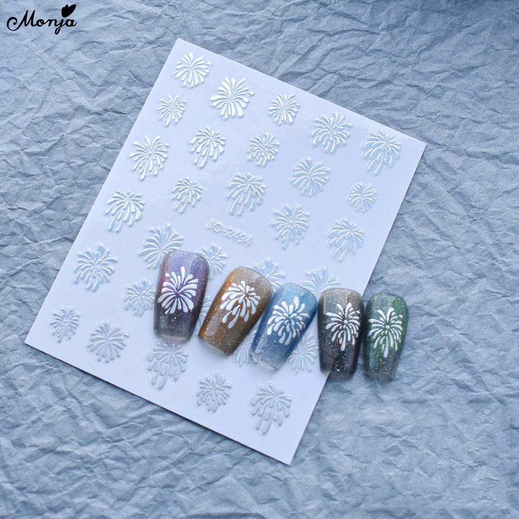 Monja Nhãn Dán Móng Tay Dạng Trượt Tự Dính Họa Tiết Pháo Hoa Màu Vàng / Bạc 6 Màu Sắc