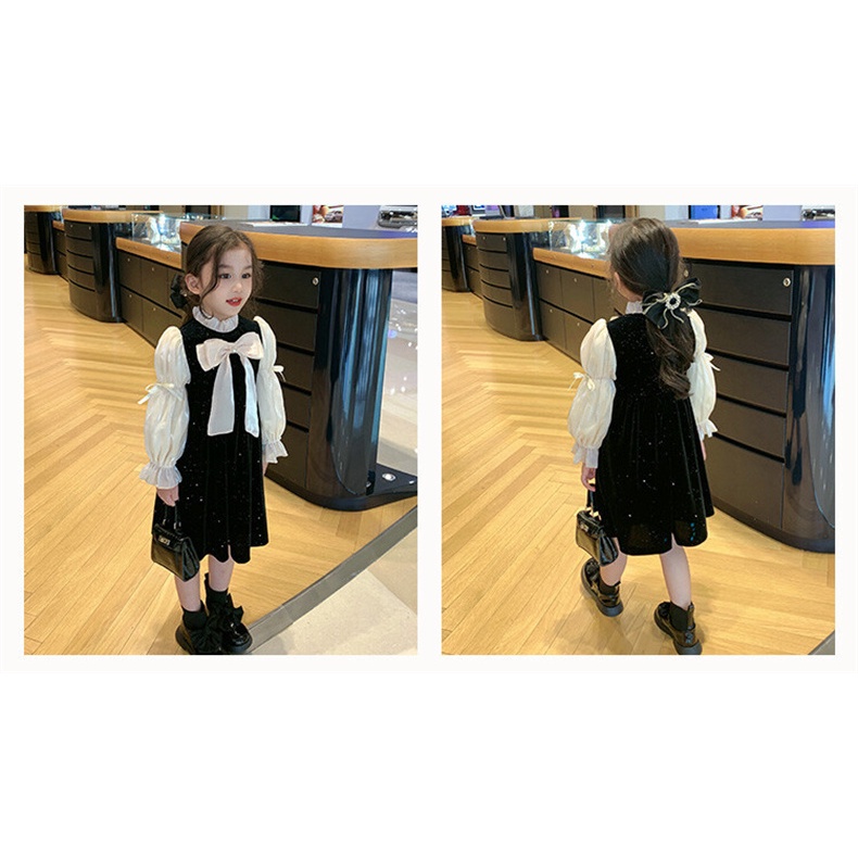 CATIMINI Đầm Dài Tay Phồng Đính Nơ Cao Cấp Thời Trang Xuân Thu Cho Bé Gái