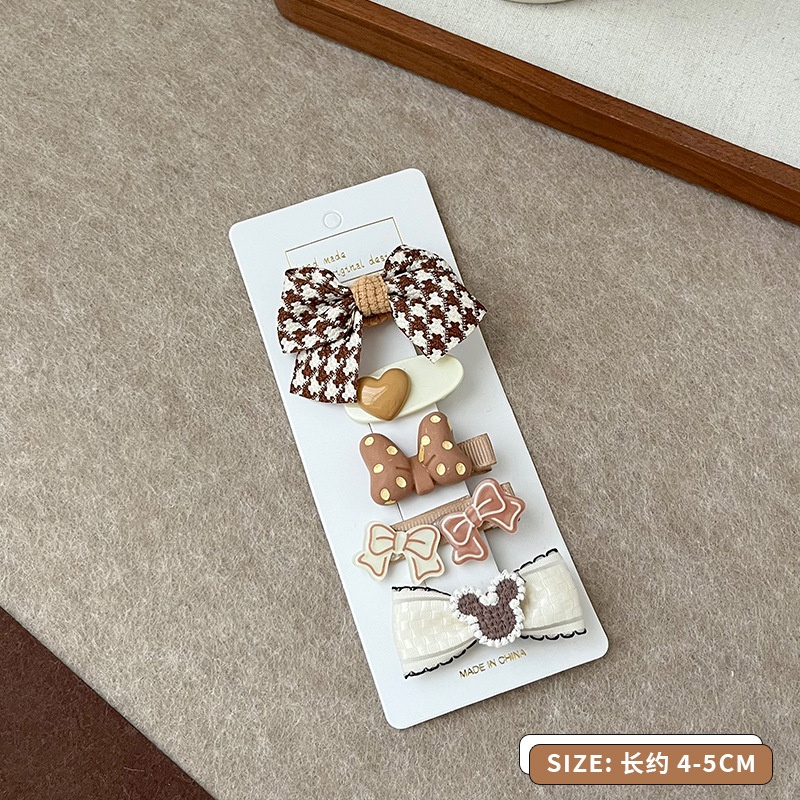 Set 5 Kẹp Tóc Nơ Màu Cà Phê Dễ Thương Dành Cho Bé Gái 2676