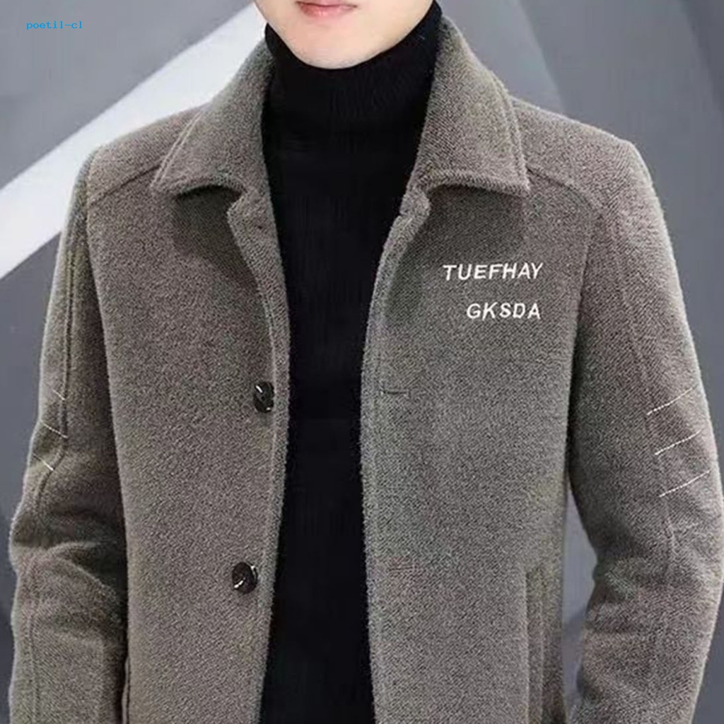Poetil Áo Khoác Giữ Ấm Một Hàng Nút Có Túi Thêu Hình Thời Trang Mùa Đông Cho Nam