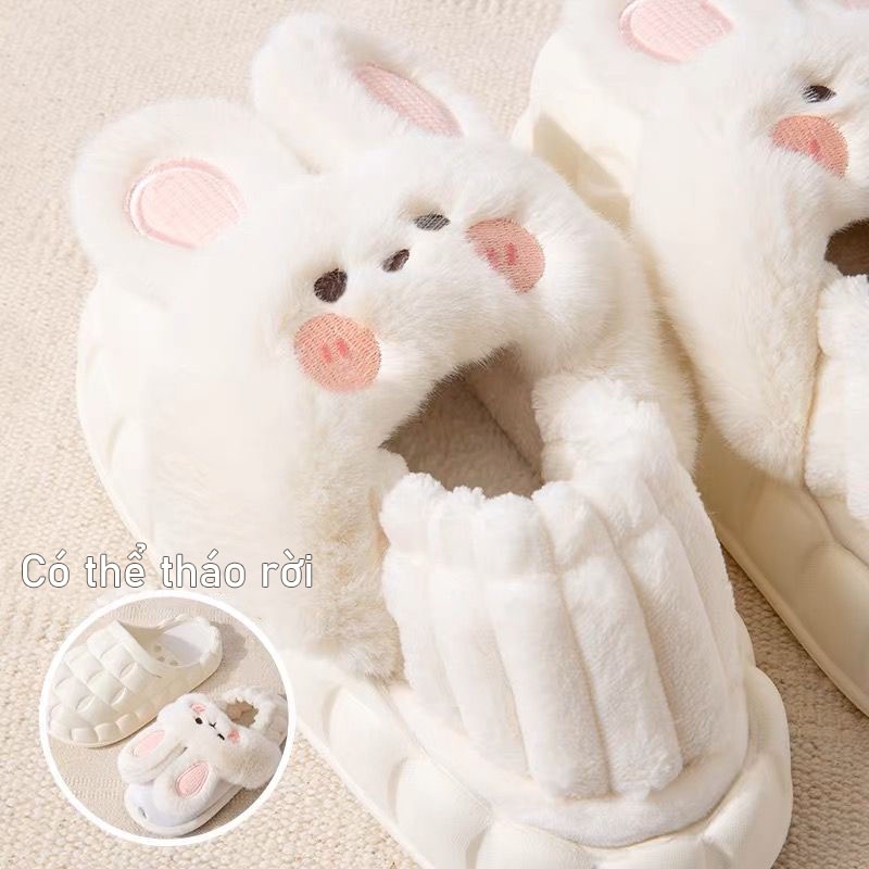 Dép Bông dễ thương Thỏ, Lót Sục Cao Su Chống Nước,3 màu đáng yêu