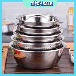 SET 5 MÓN RỔ VÀ THAU INOX CAO CẤP