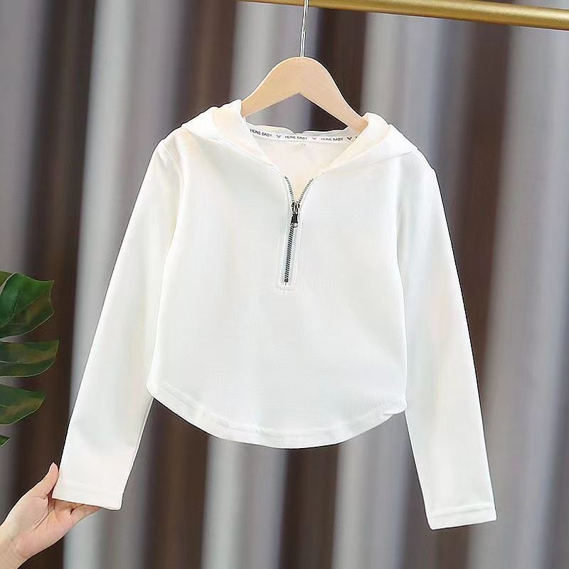 Áo Hoodie Tay Dài Màu Trơn Có Khóa Kéo Một Nửa Thời Trang Cho Bé Gái 3-6 Tuổi