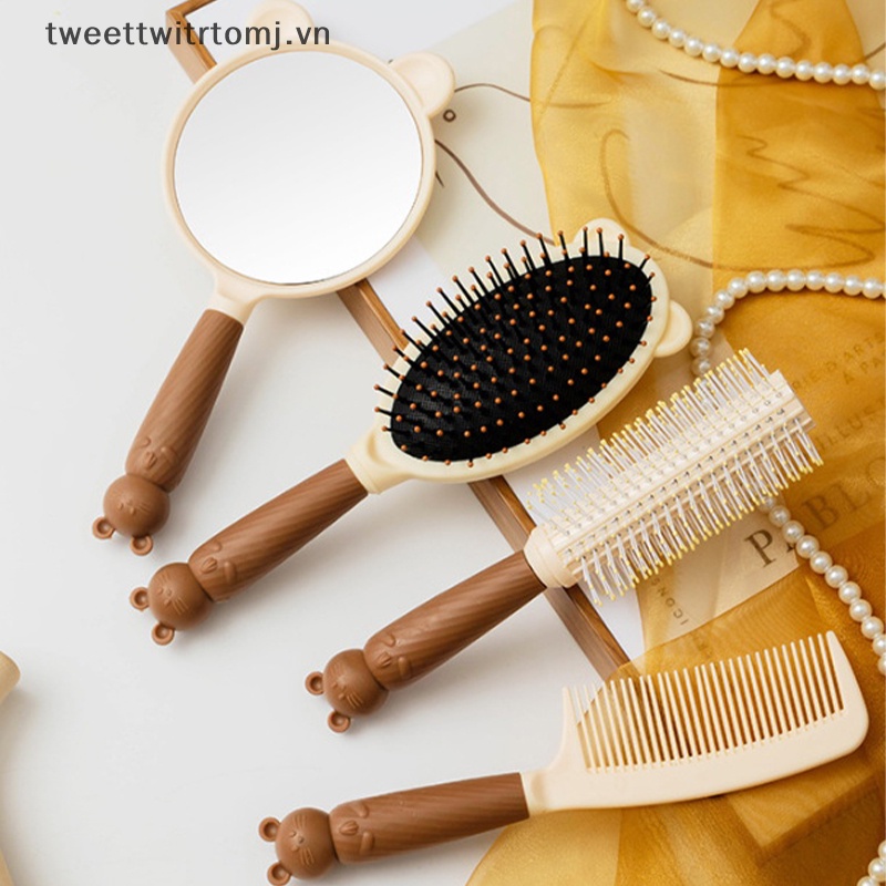 Tomj Bộ Gương Trang Điểm Cầm Tay Không Góc massage Đầu Không Thắt Nút Hình Bia Dễ Thương Cung Cấp Điện vn