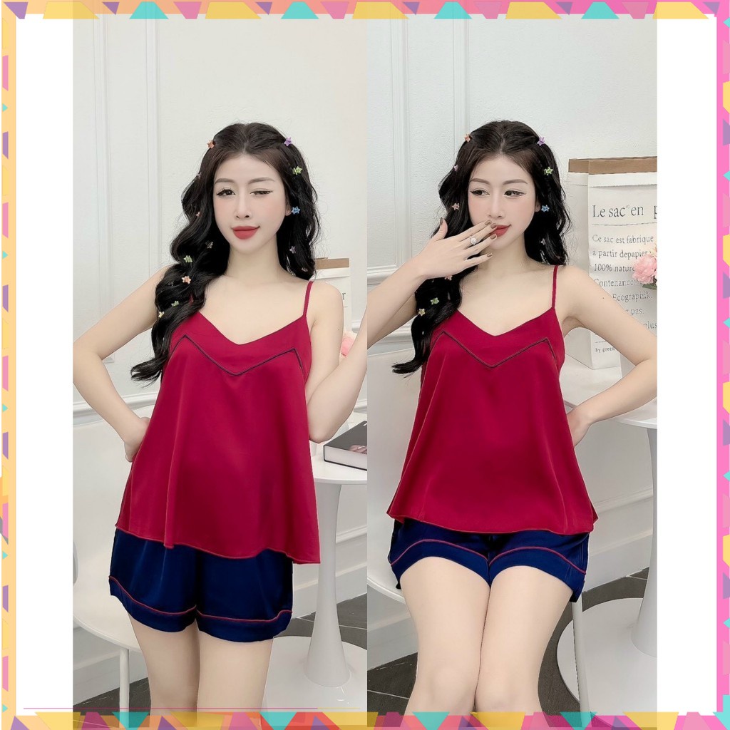 đồ bộ ngủ nữ mặc nhà, bộ đồ mặc ngủ 2 dây vải satin freesize 54kg - cn165